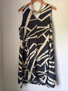 Banana Republic Modern Black & Cream Geometric Midi Dress